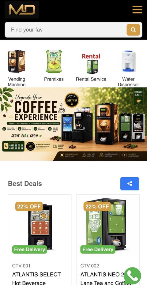 MD Marketing home page on a phone