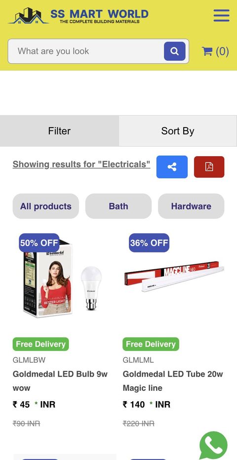 SS Mart World website on a phone