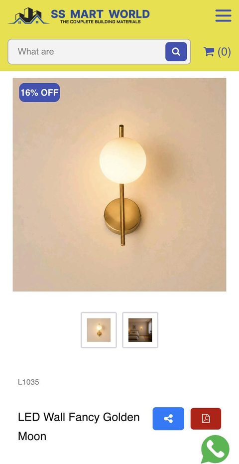 SS Mart World LED wall light product page on a phone
