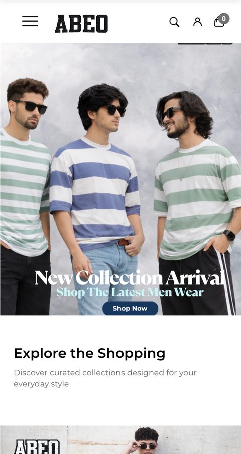 Abeo Store website on a phone