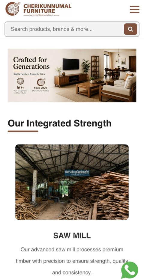 Cherikunnumal Furniture website on a phone