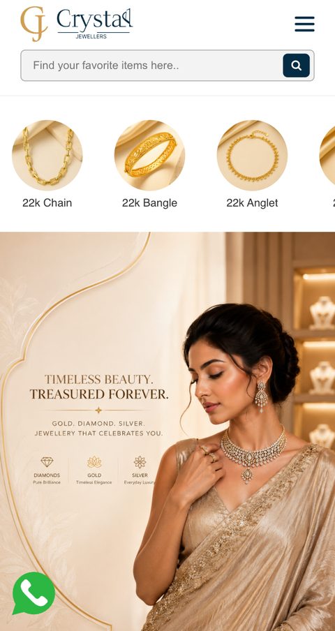 Crystal Jewellers website on a phone