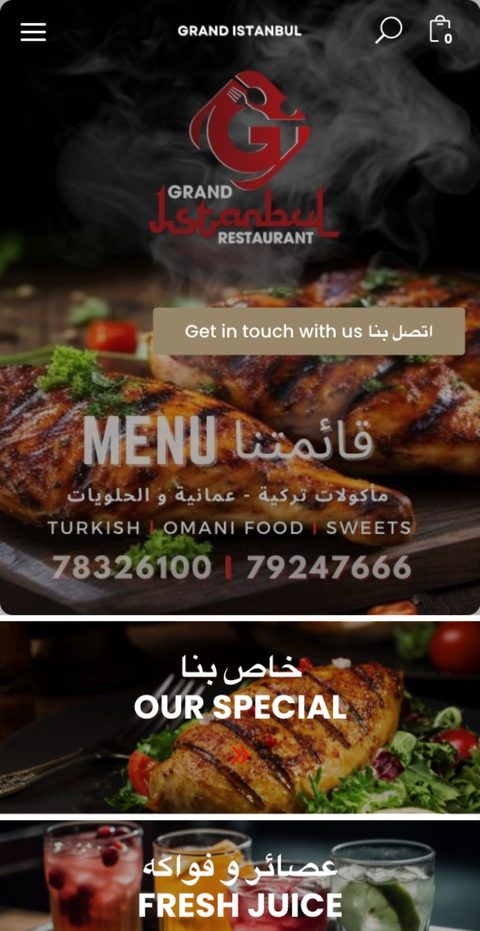 Grand Istanbul restaurant website on a phone