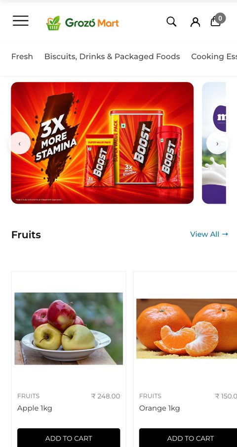 Grozo Mart website on a phone