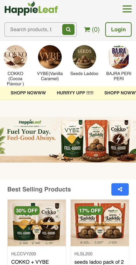 HappieLeaf website on a phone
