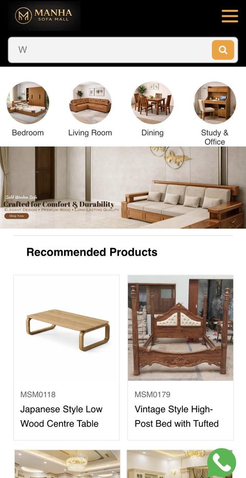 Manha Sofa Mall website on a phone