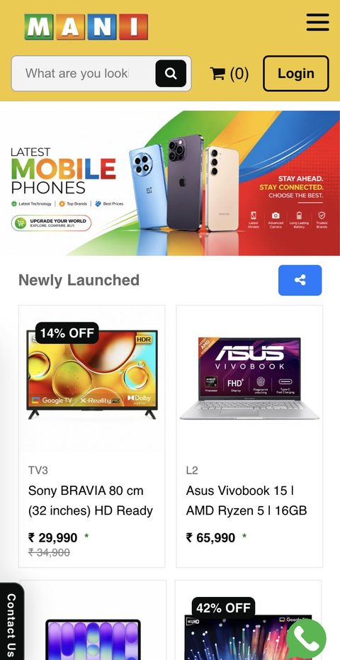 Mani Electronics website on a phone