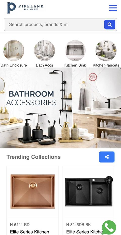 Pipeland bathroom and sanitary catalogue website on a phone