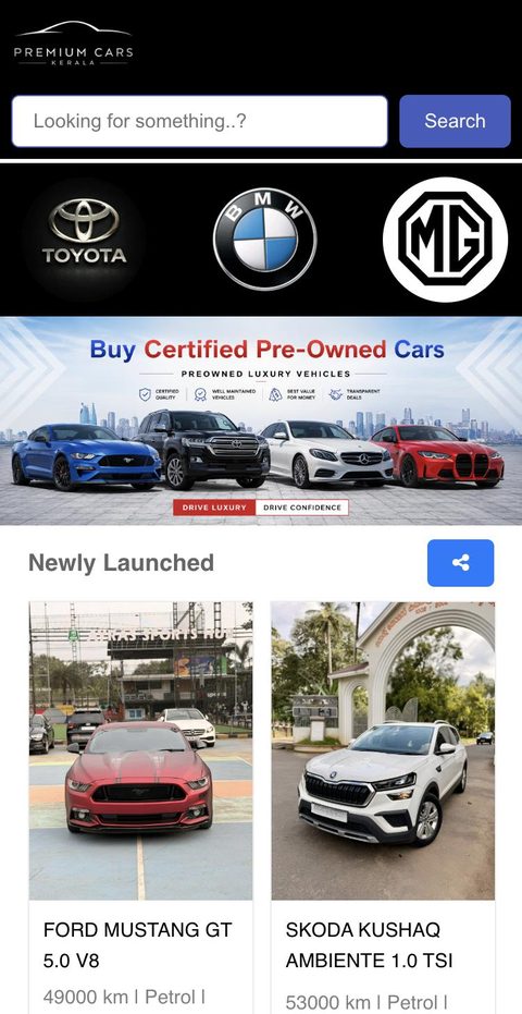 Premium Cars Kerala website on a phone
