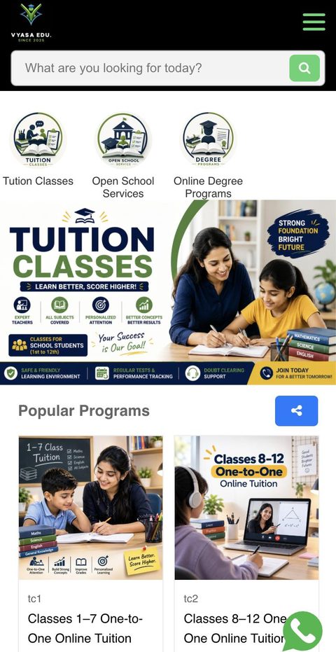 Vyasa Edu website on a phone