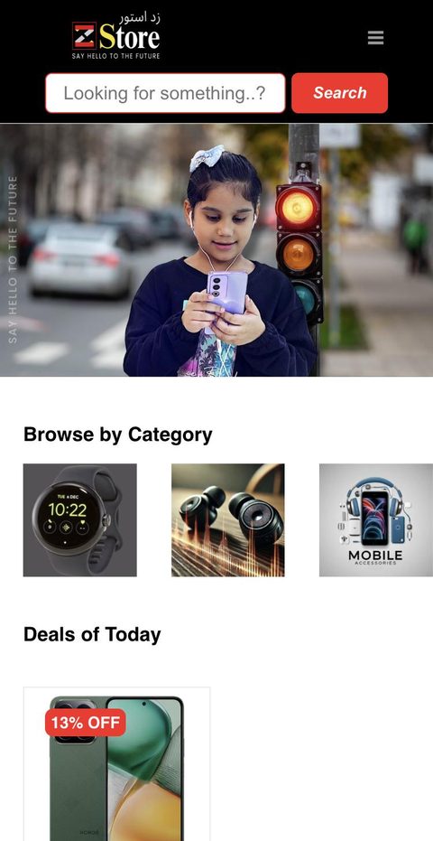 Z Store website on a phone