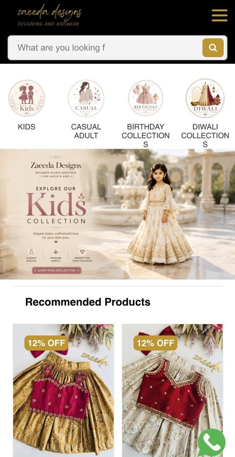 Zaeeda Designs website on a phone